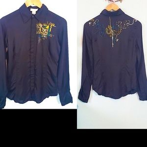 Diesel beaded sequin button down viscose blouse Hong Kong vintage 90’s